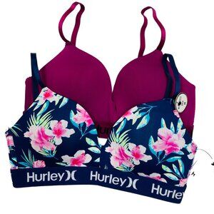 HURLEY 2 PACK WIRE FREE BRA PRINT‎ /SOLID NWT